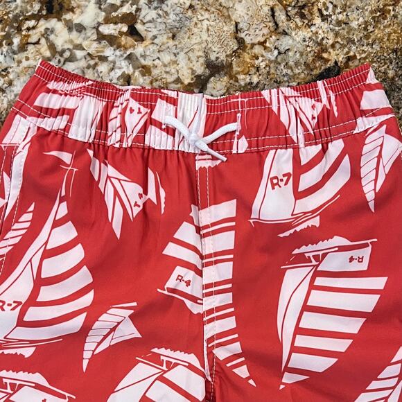 NWT J. Crew Boys' Red W/White Sailboat Print Swim Trunk - SIZE 2 - Picture 3 of 8